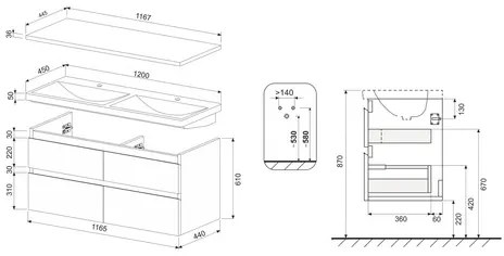 Umývadlo so skrinkou do kúpeľne Jungborn TRENTA 120 cm dub halifax prírodný