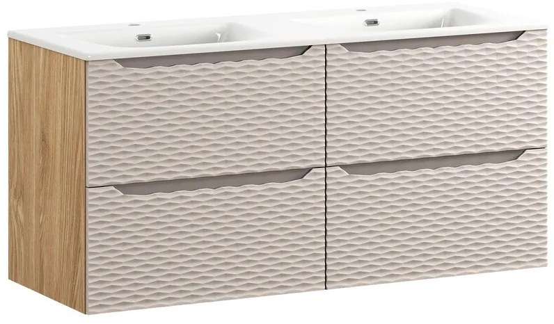 Závesná skrinka Ocean Sky so zápustným umývadlom 120 cm béžová/dub olejovaný