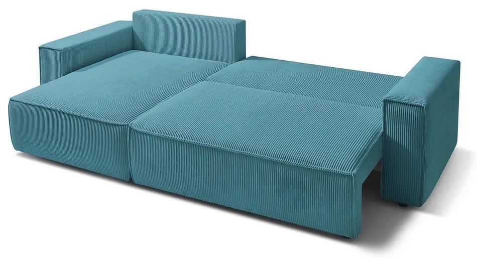 Tyrkysovomodrá menčestrová rozkladacia rohová pohovka Nihad – Bobochic Paris