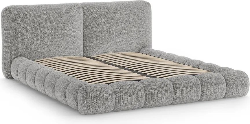 Sivá čalúnená dvojlôžková posteľ s úložným priestorom s roštom 160x200 cm Solange – Micadoni
