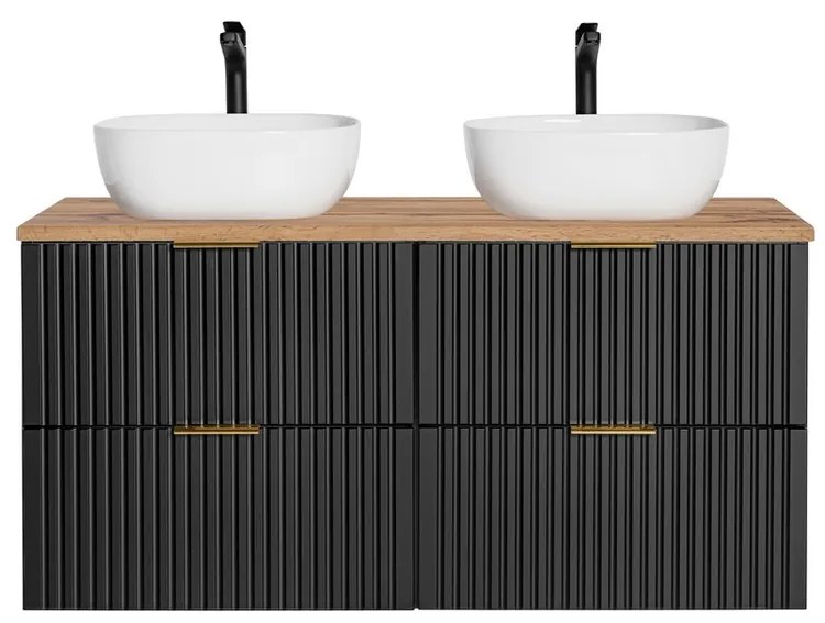 Závesná skrinka Casad Smile s doskou a umývadlami 120 cm čierna/dub wotan