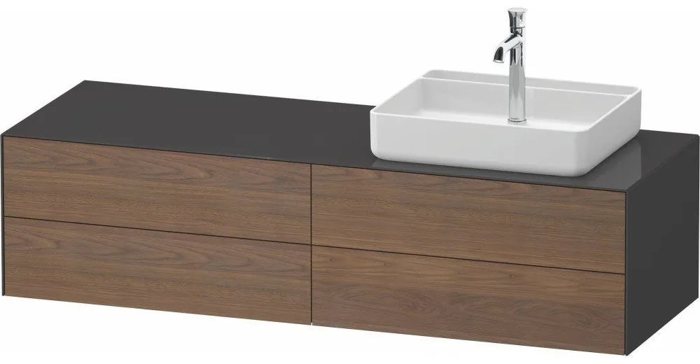 DURAVIT White Tulip závesná skrinka pod umývadlo na dosku (umývadlo vpravo), 4 zásuvky, 1600 x 550 x 408 mm, americký orech masív/grafit vysoký lesk, WT4867R77H10000