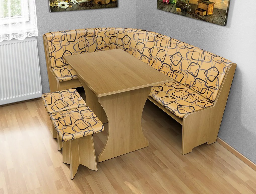 Nabytekmorava Jedálenská rohová lavica sa štokrlemi a stolom farba lamina: agát (akát), čalúnenie vo farbe: Alova hnedá