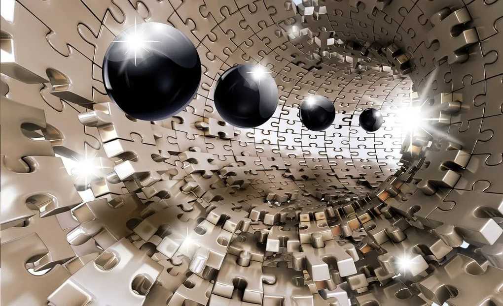 Fototapeta - 3D puzzle tunel s čiernymi guľami (152,5x104 cm)