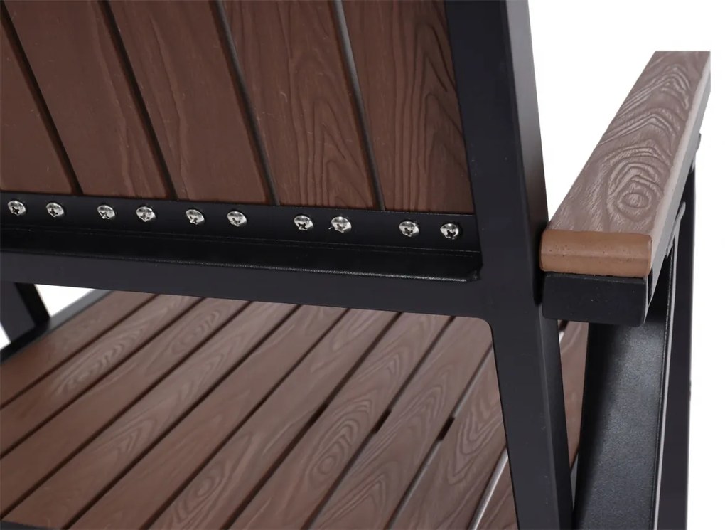 Set 2 záhradných stoličiek HWC-J95, hliník imitácia dreva - rám čierna, tmavo hnedá