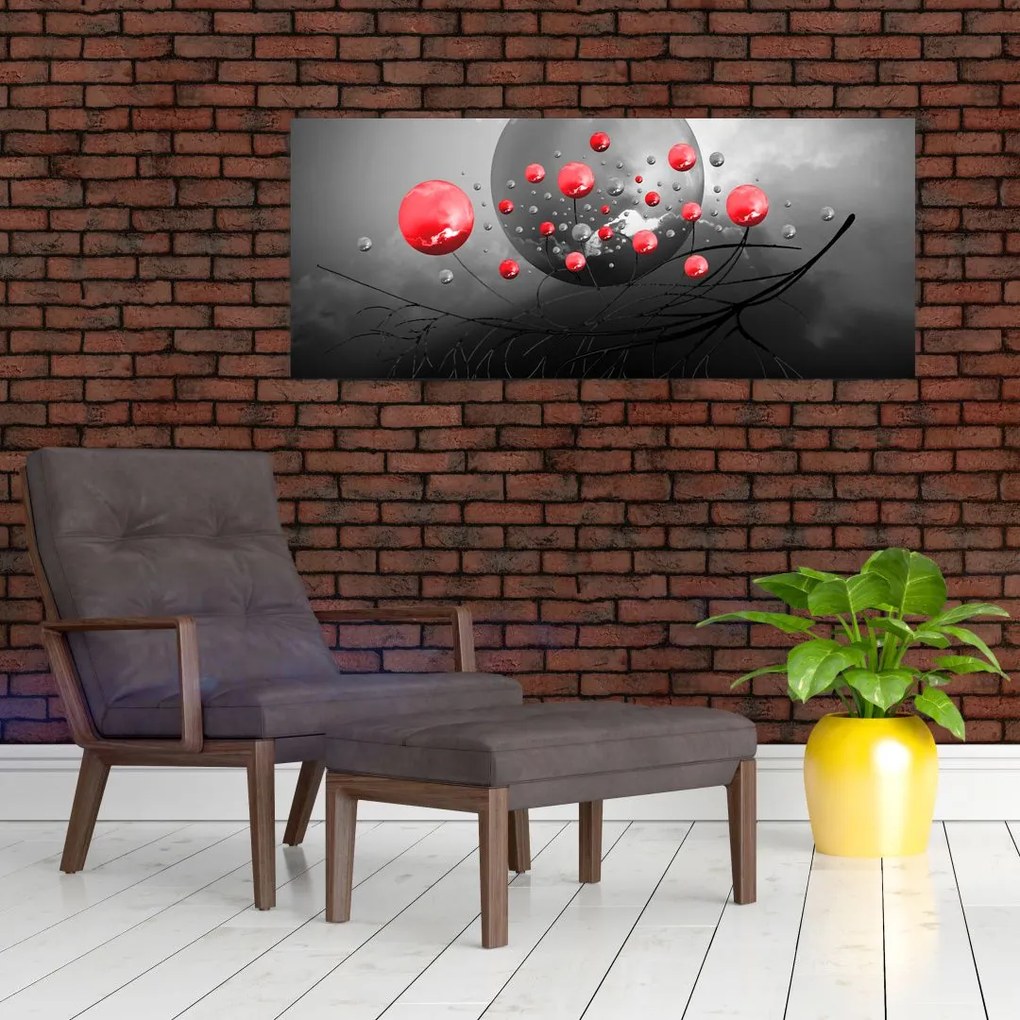 Obraz červených abstraktných gulí (120x50 cm)