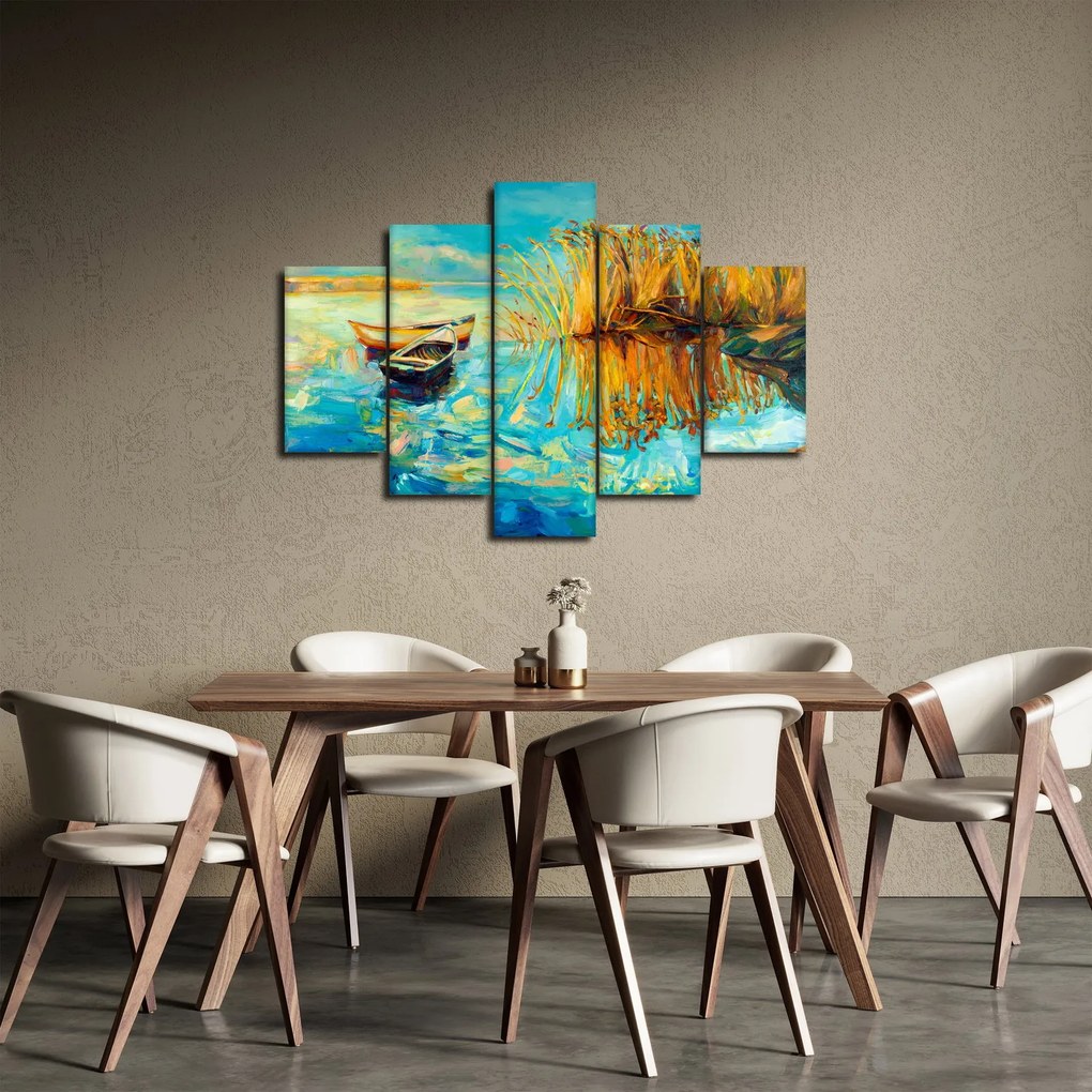 Obraz - Jazero s loďkami (150x105 cm)