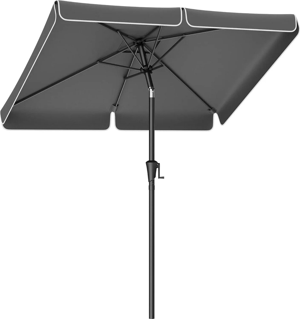 Slnečník 200 × 150 cm, obdĺžnikový balkónový slnečník, ochrana pred slnkom UPF 50+, bez podstavca, šedý