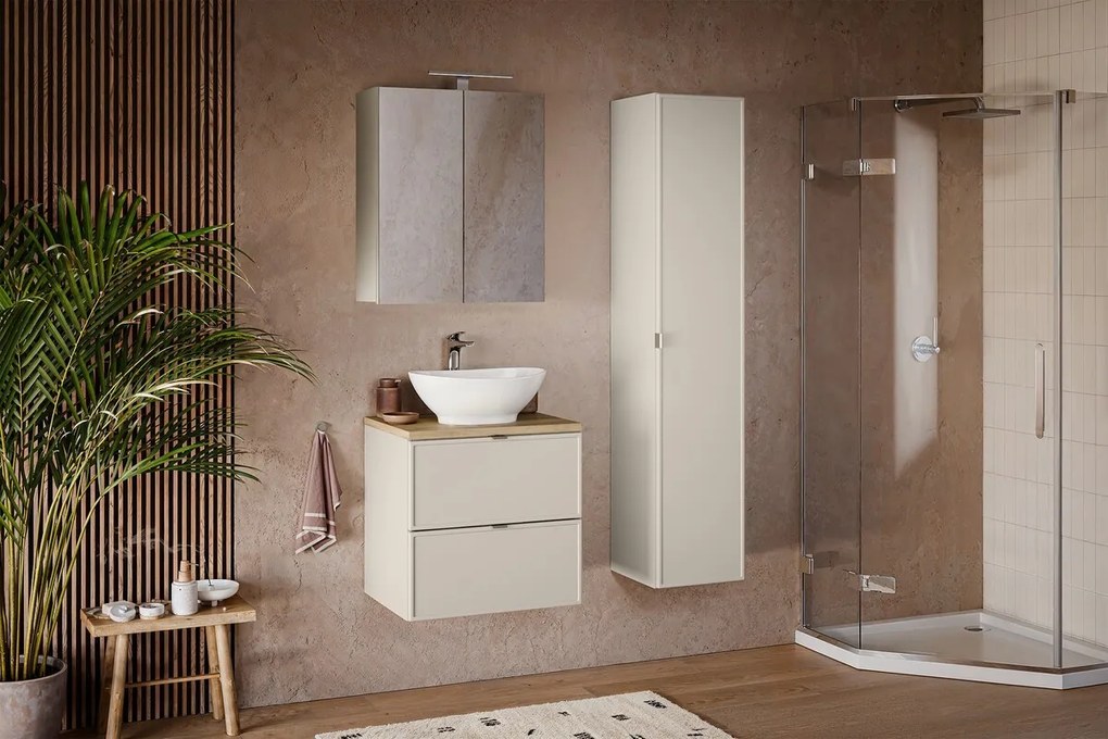 Vysoká závesná kúpeľňová skrinka Bella Cashmere 1D kašmírová