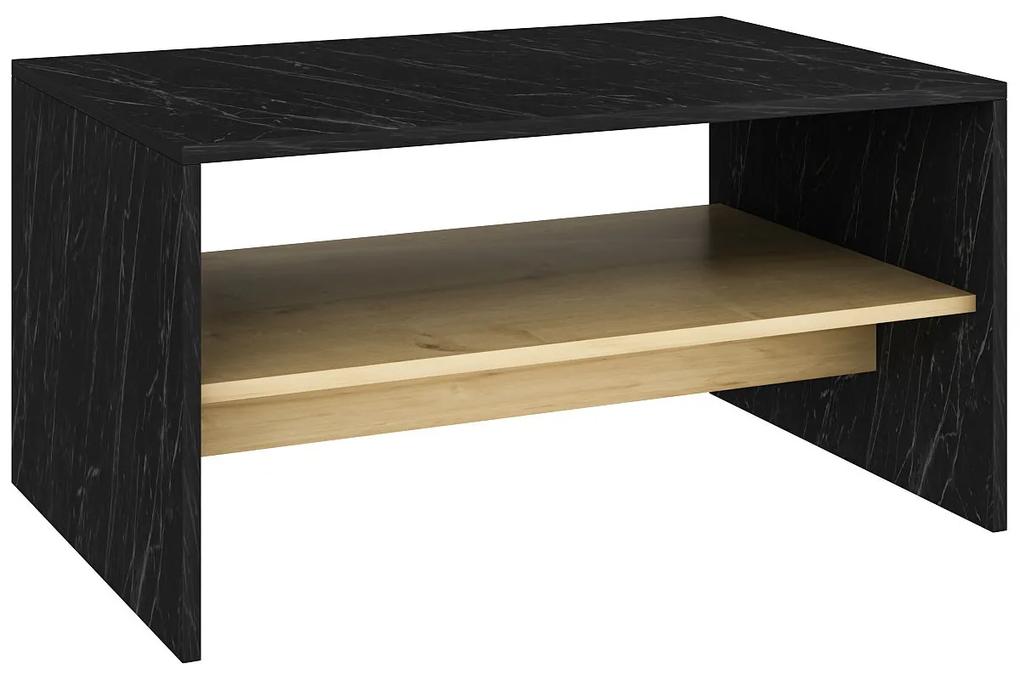 Dizajnový konferenčný stolík Wells 90 cm čierny mramor / dub