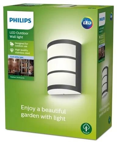 Philips 8719514417618 Nástenné svietidlo Philips PYTHON LED 6W, 500lm, 400K, IP44, antracitová