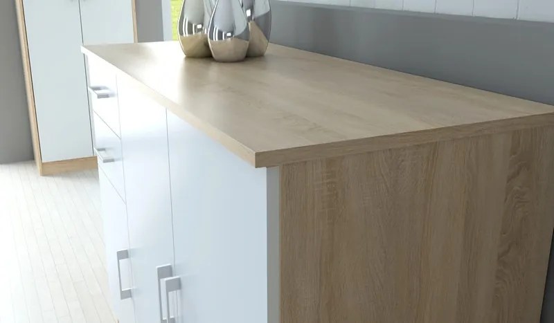 Komoda 3-dverová Universal, dub sonoma/biela