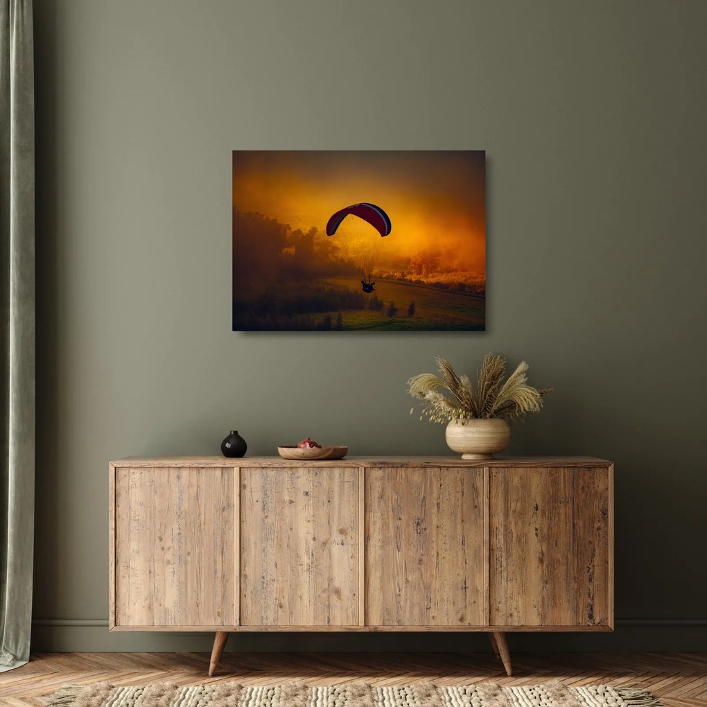 Sklenený obraz parašutistu v západe slnka (70x50 cm)