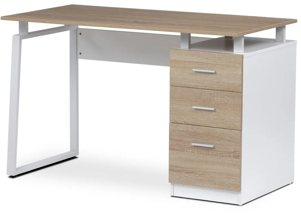 Kancelársky stôl 3218 SON, biely a dub Sonoma