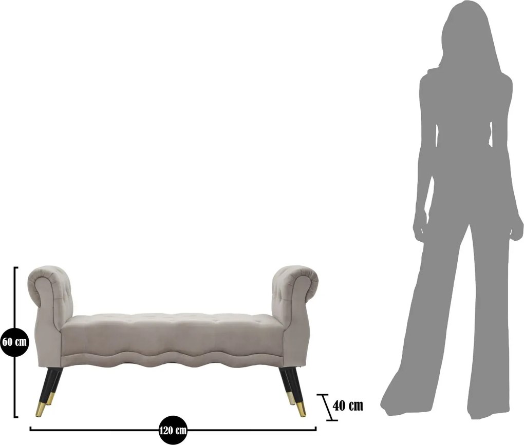 Lavica Paris 120 cm zamat šedá/zlatá