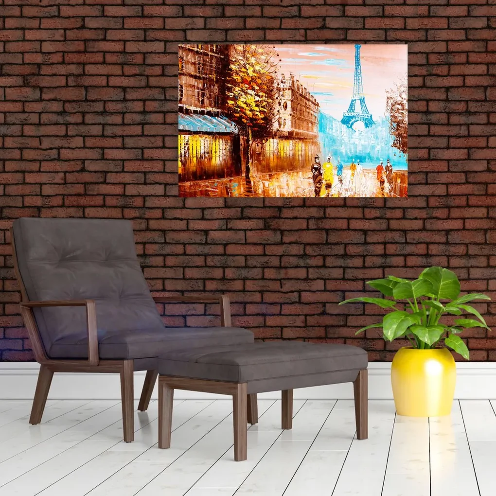 Obraz - Daždivého počasia a Eiffelovej veže (90x60 cm)