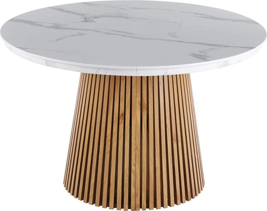 Vintino Jedálenský stôl NEVIO 120–160–200 × 120 cm – biely mramor / dub