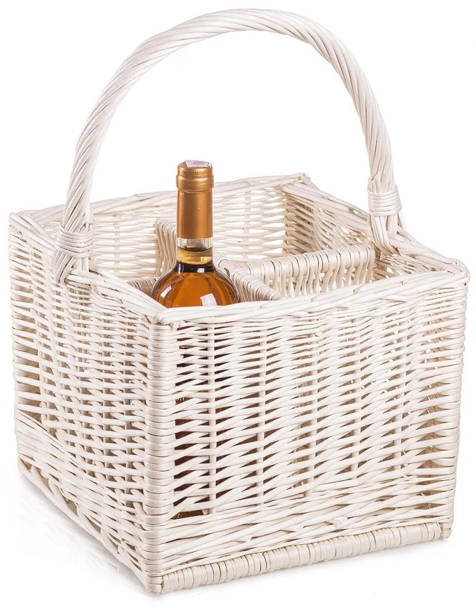 Kôš piknikový prútený bielený na fľaše Bran VI.š. 28 x hl. 28 x v. 19(cm)