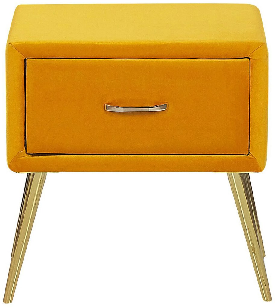 Zamatový nočný stolík so zásuvkou žltý FLAYAT Beliani