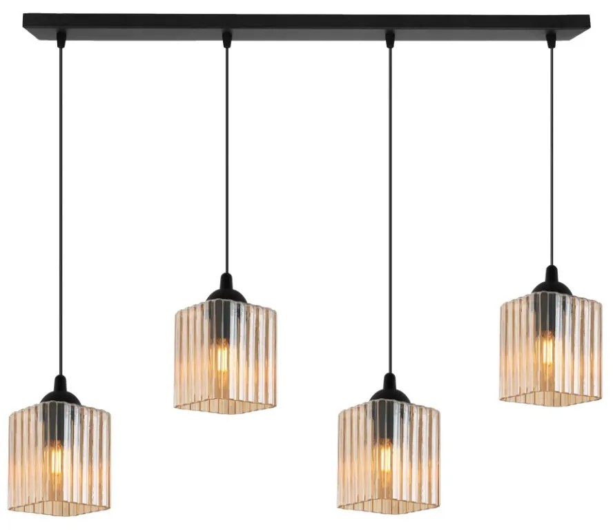 Závesné svietidlo Riffle Square, 4x medové sklenené tienidlo, b