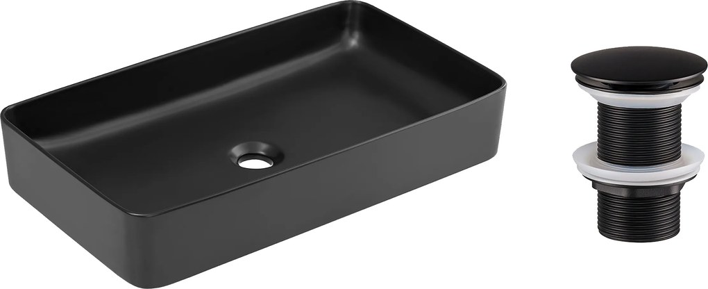 Comad Keramické umývadlo na dosku UM-SLIM 60 čierne 61x34 + výpusť Click-Clack, čierna