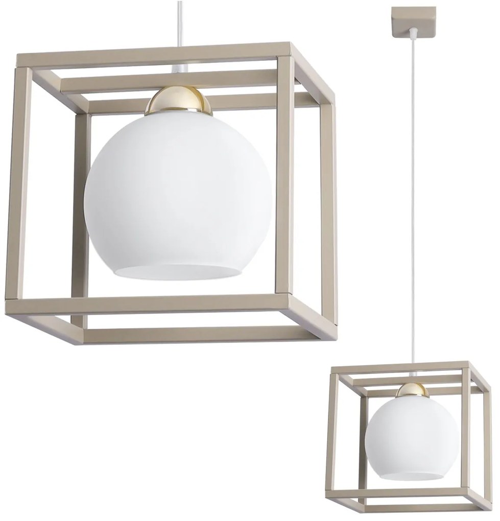 Závesné svietidlo Eliza Cage, 1x biele sklenené tienidlo v kovovom ráme