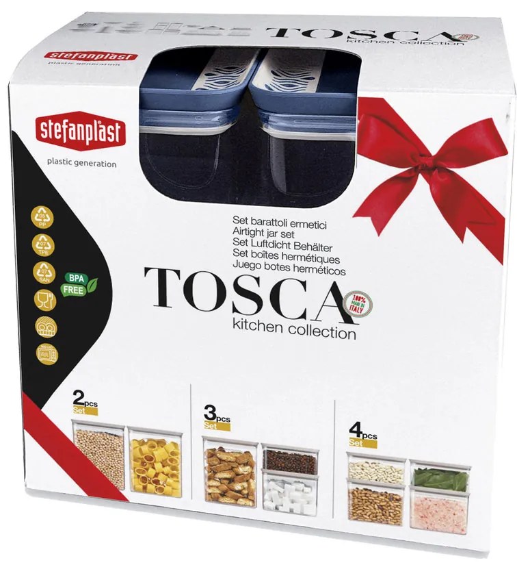 STEFANPLAST Súprava 3 obdĺžnikových dóz Tosca, transparetná/modrá