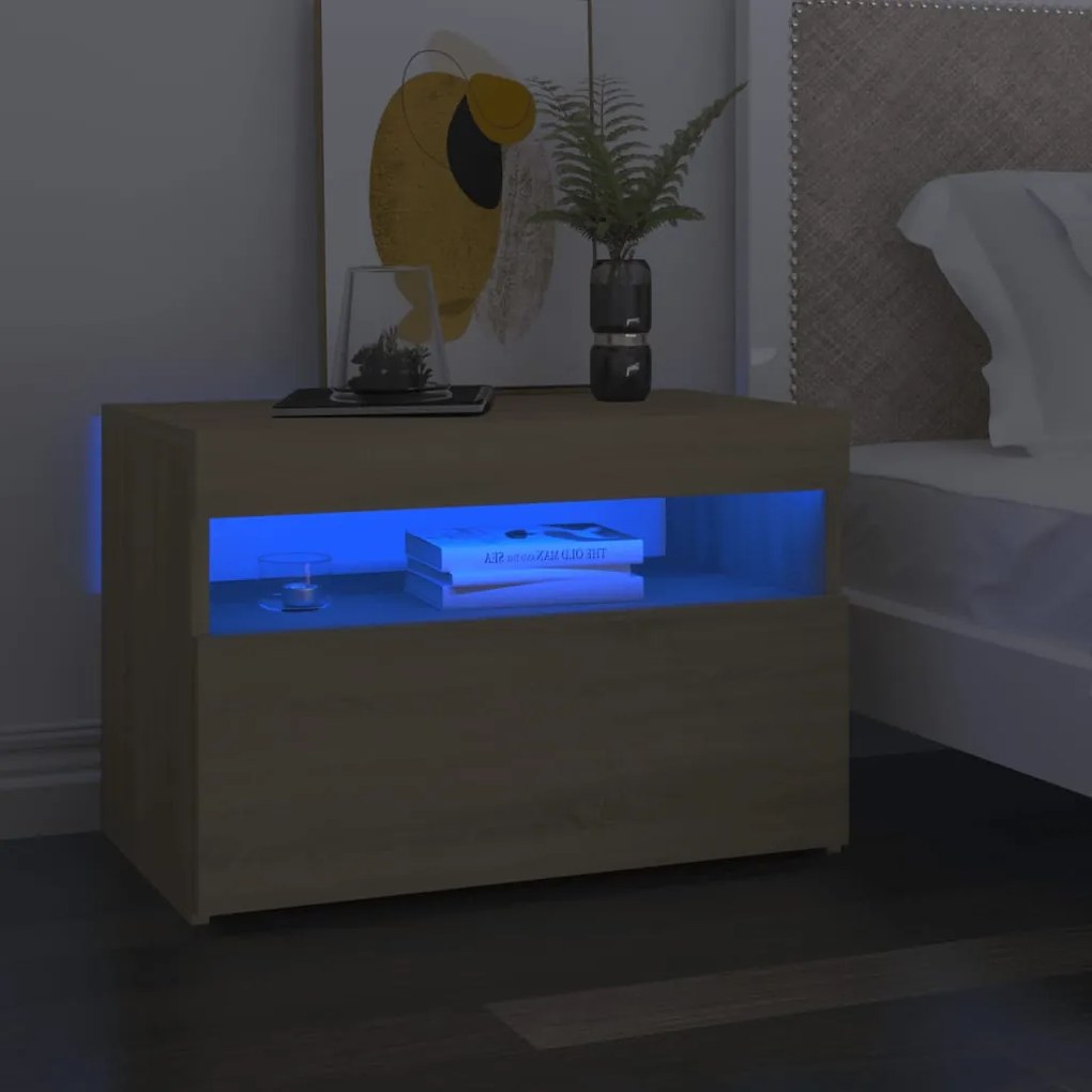 Nočný stolík a LED svetlá 2 ks dub sonoma 60x35x40 cm 3082781