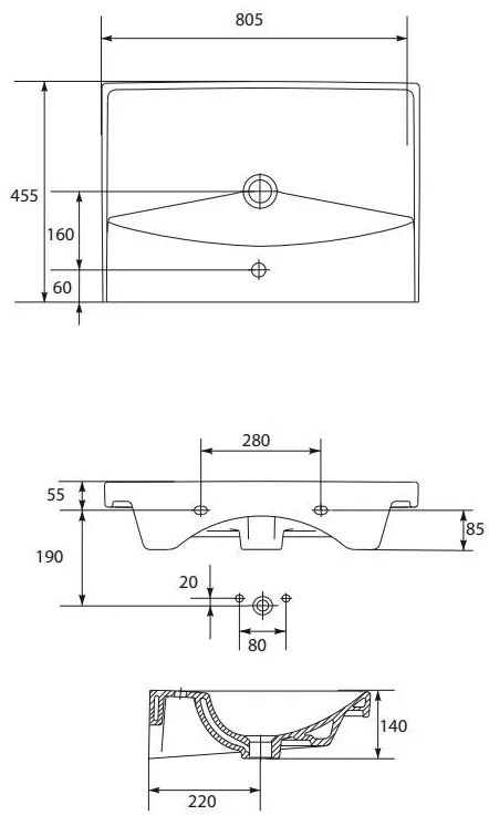 Cersanit City, skrinkové umývadlo 80x46 cm, biela, K35-061
