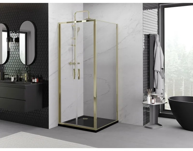 Mexen Exo, výklopný sprchový kút 90 x 90 cm, číre sklo, zlatá, 814-090-090-50-00
