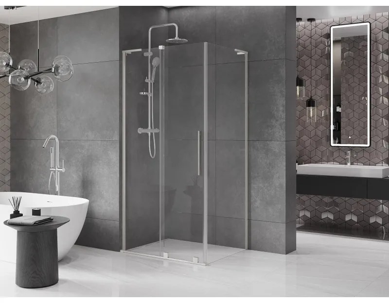 Mexen Velar L, sprchový kút s posuvnými dverami 120 x 90 cm, 8mm číre sklo, brúsená oceľ, 871-120-090-03-97