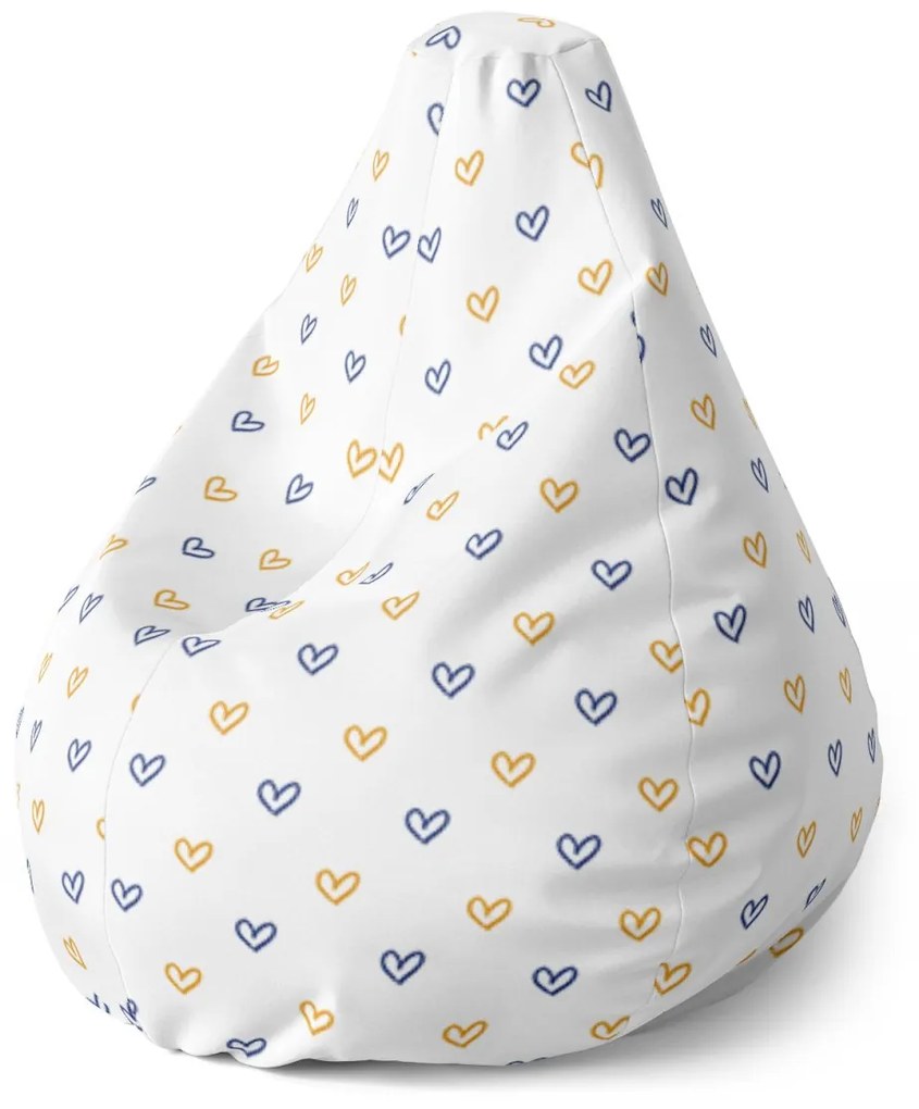 Sablio Sedací vak Pear Maľované srdce na bielej - 70 x 95 x 15 cm