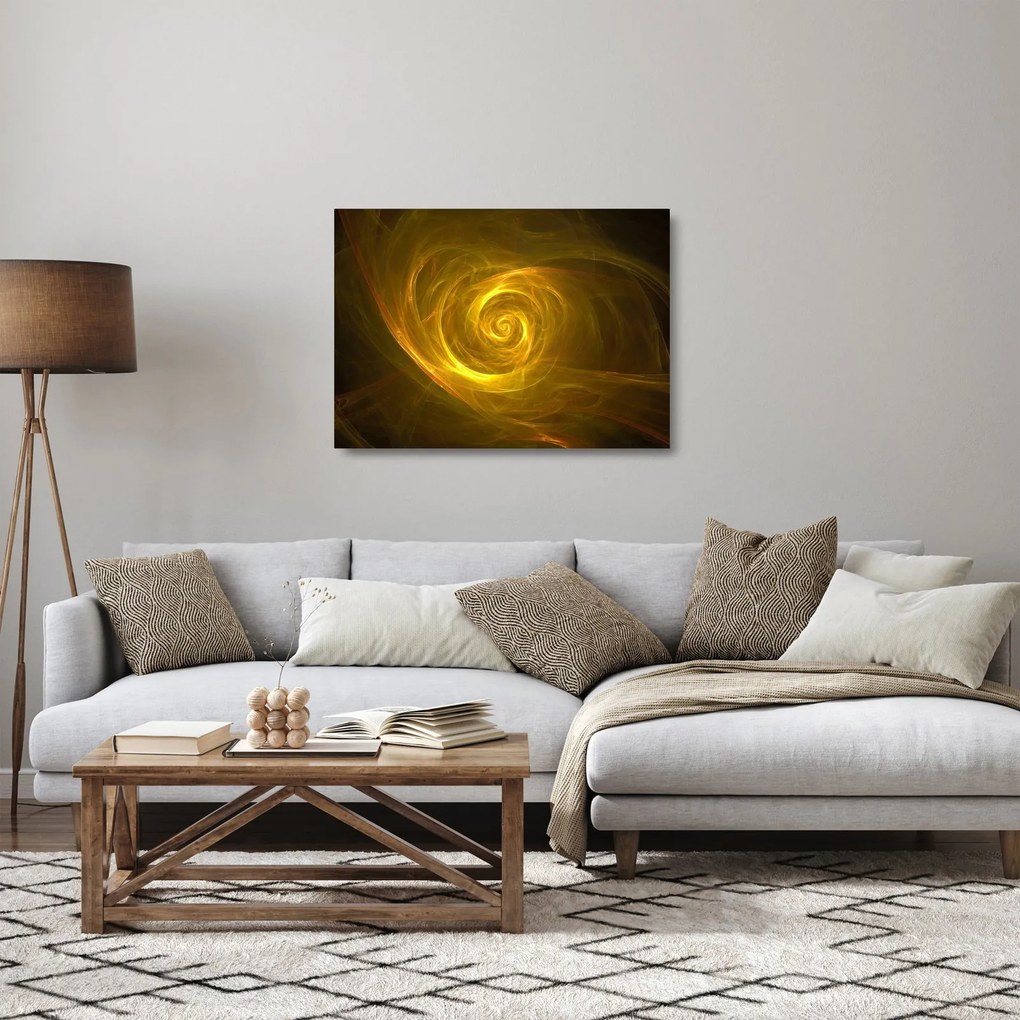 Sklenený obraz abstraktnej žltej špirály (70x50 cm)