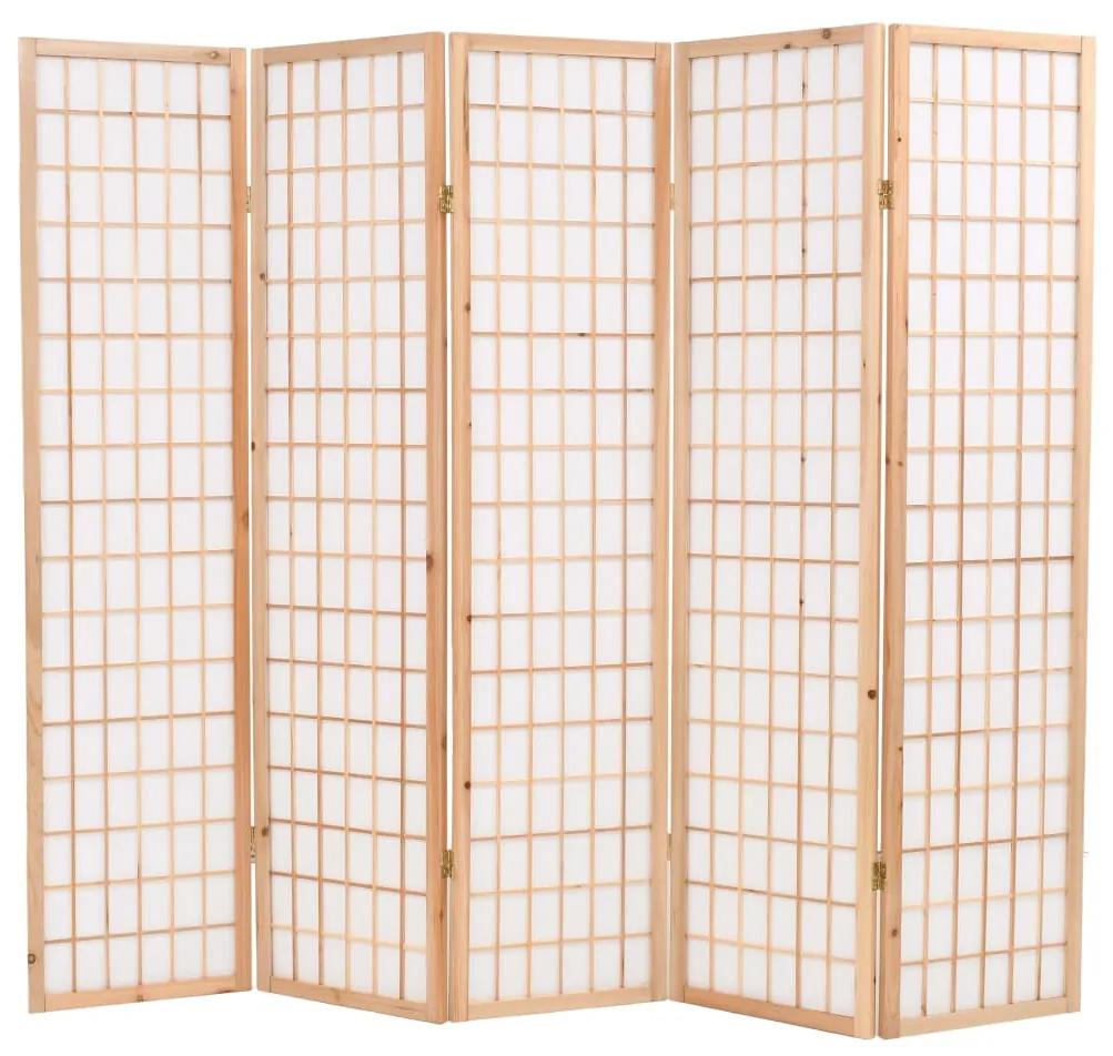 Skladací paraván s 5 panelmi, japonský štýl 200x170cm, prírodný 245903