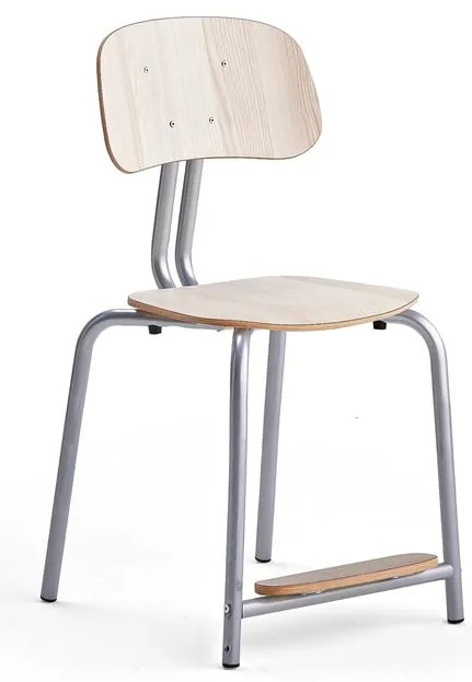 Školská stolička YNGVE, 4 nohy, výška 500 mm, strieborná/jaseň