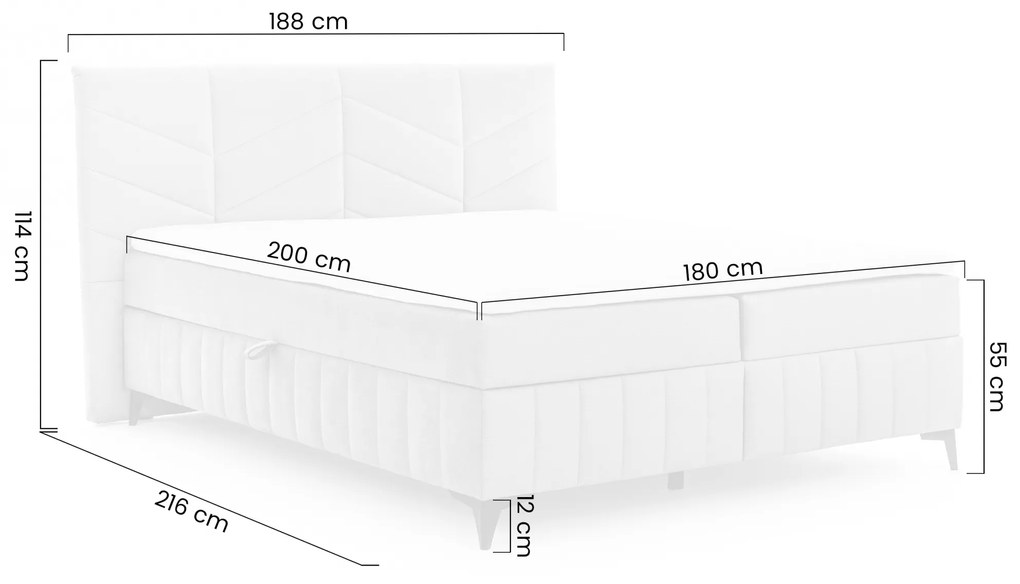 Posteľ Boxspring Penia 180x200 s úložným priestorom - popolový hydrofóbny zamat Element 24