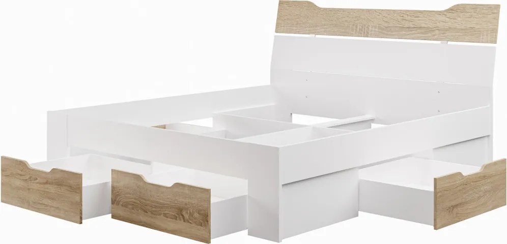 Posteľ s úložnými zásuvkami Asko 180x200 cm, biela/dub sonoma