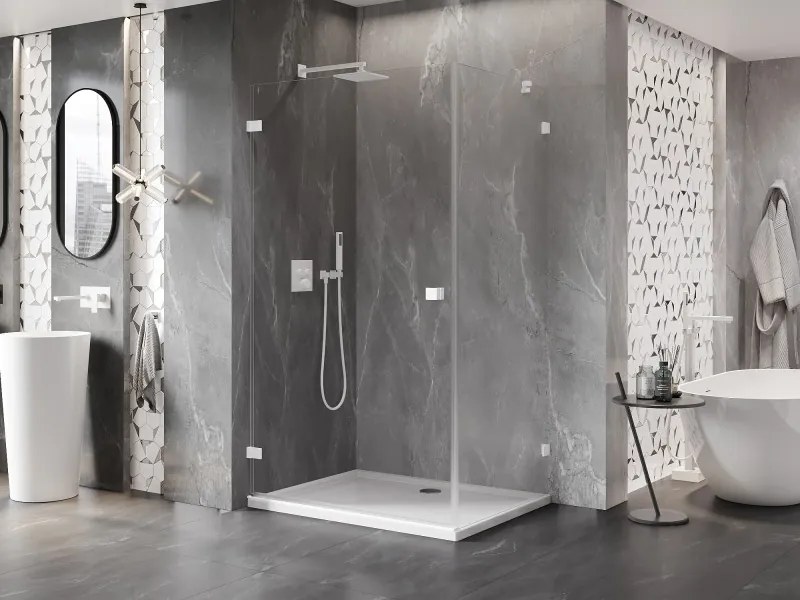 Mexen Lunar-B, výklopný sprchový kút ľavý 95 x 70 cm, 8mm číre sklo, biely profil, 832-095-070-20-00-L