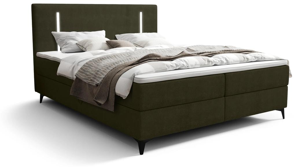 Manželská posteľ 200 cm Ortega Bonell (olivová zelená) (s roštom, s úl. priestorom) (s LED osvetlením). Vlastná spoľahlivá doprava až k Vám domov. 1082649