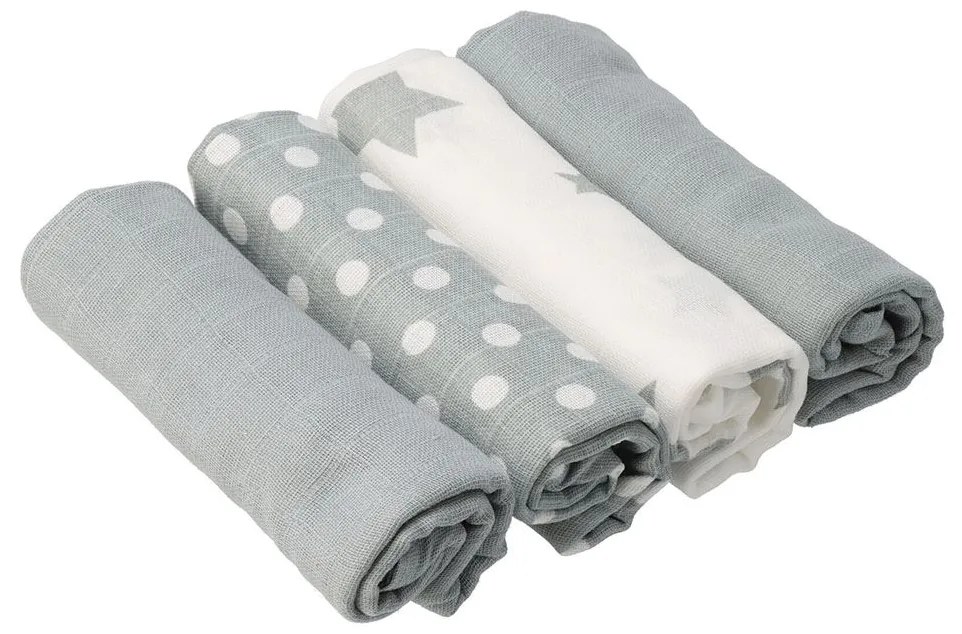 Látkové bavlnené plienky New Baby Softy s potiskom 70 x 70 cm 4 ks šedo-biele