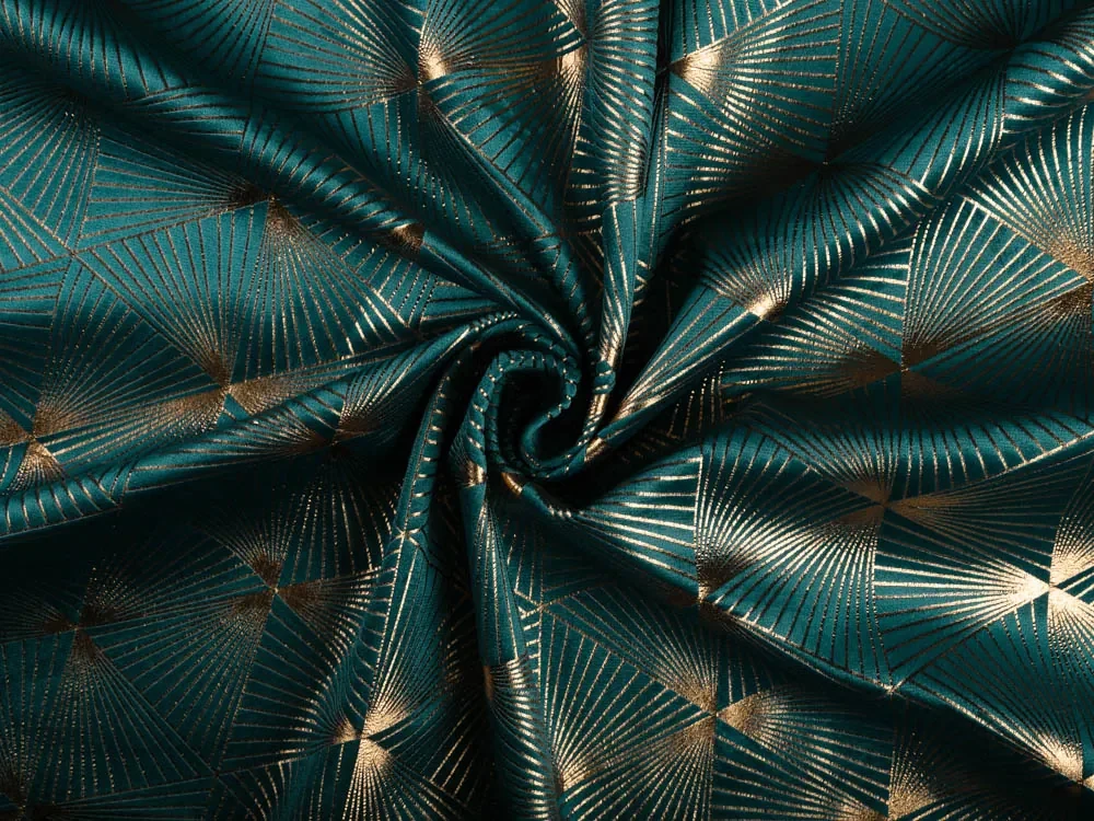 Biante Zamatový obdĺžnikový obrus Isabela IBL-008 Rose Gold trojuholníky na petrolejovom 120x140 cm