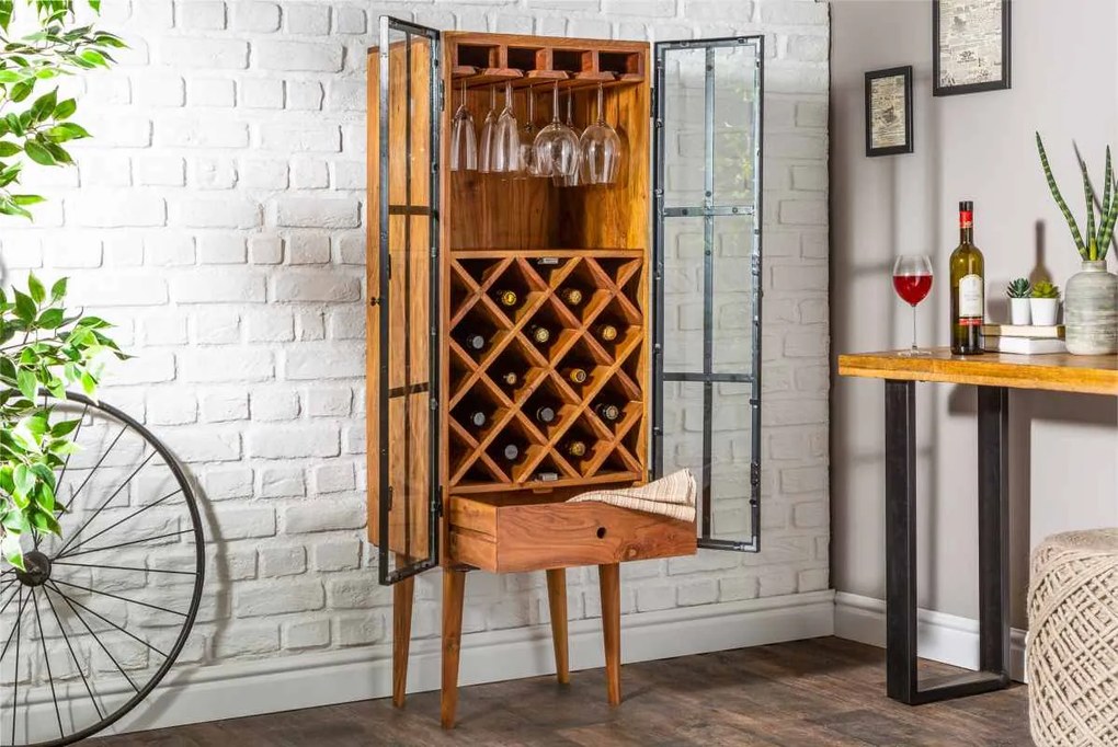 Regál na víno Winebar 145 cm akácia