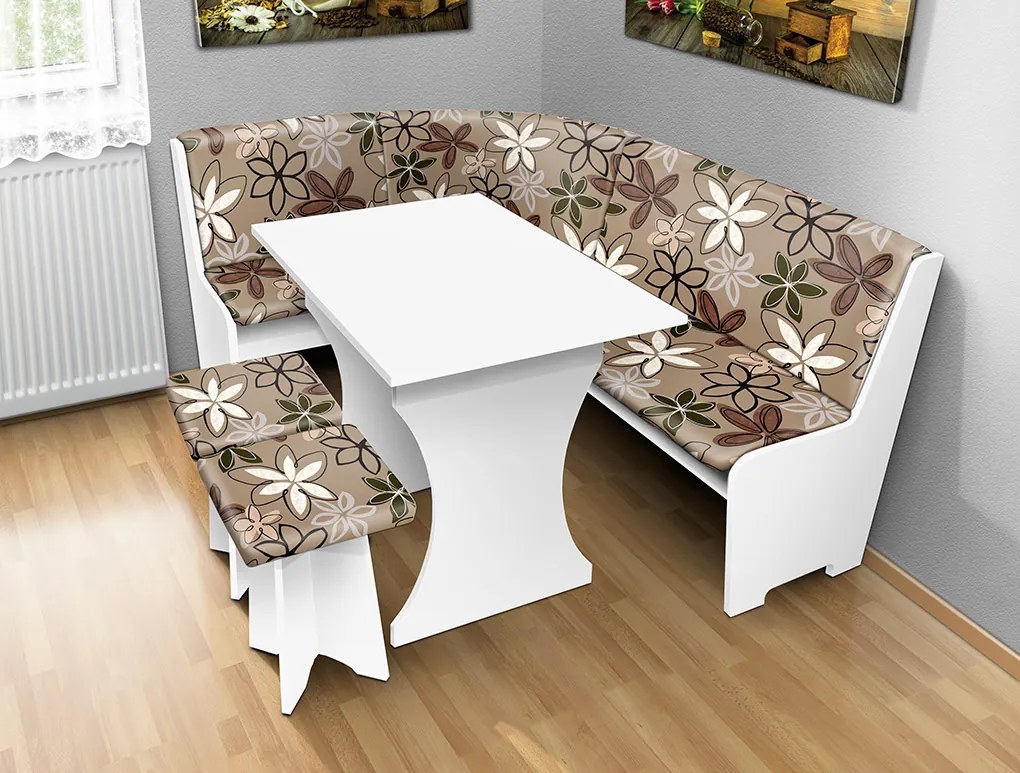 Nabytekmorava Jedálenská rohová lavica sa štokrlemi a stolom farba lamina: agát (akát), čalúnenie vo farbe: Alova zelená