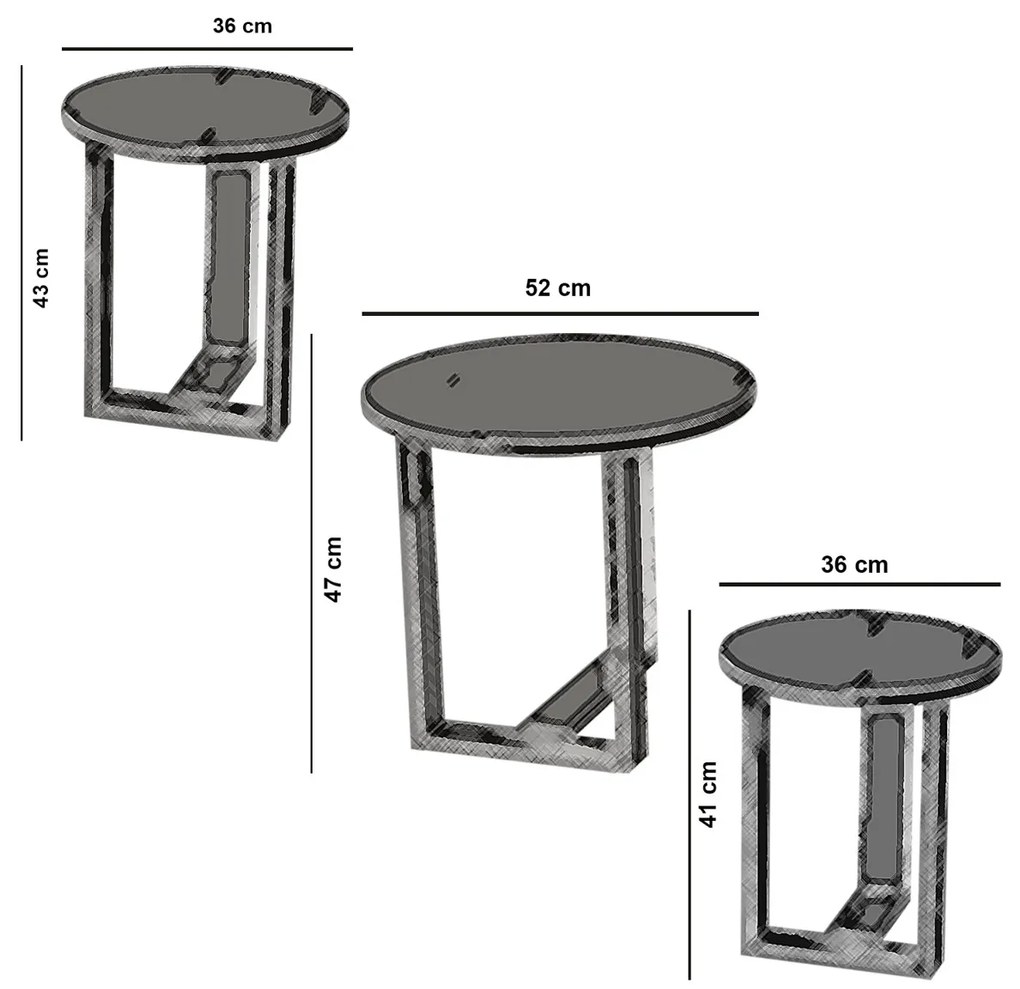 Odkladací stolík Mira Walnut, 3 ks