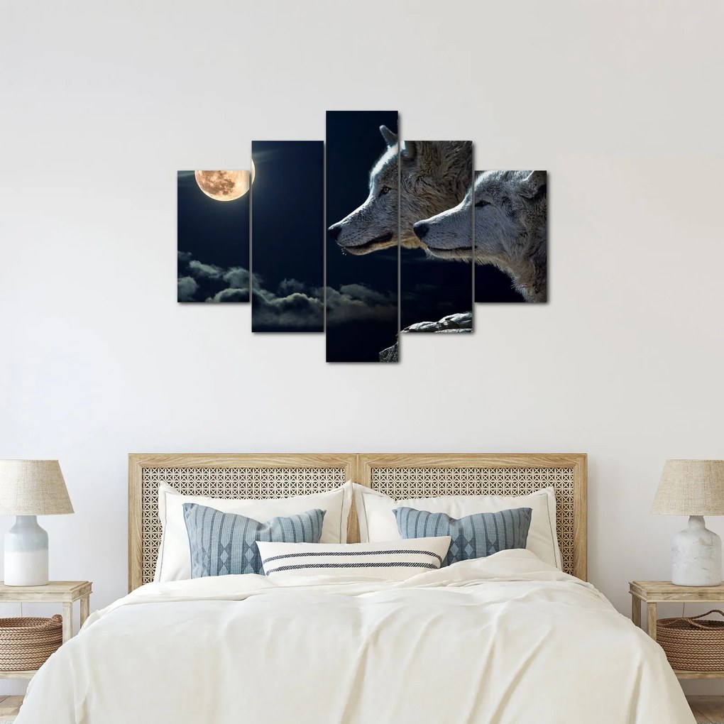 Obraz vlkov vyjúcich na mesiac (150x105 cm)