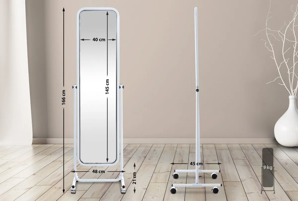 Stojace zrkadlo Medusa 317223 - 166x48x45 cm - Biela