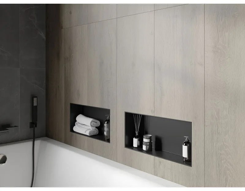 Mexen X-Wall-NR, polička na zapustenie pod obklad bez goliera 45 x 20 cm, čierna matná, 1971452010