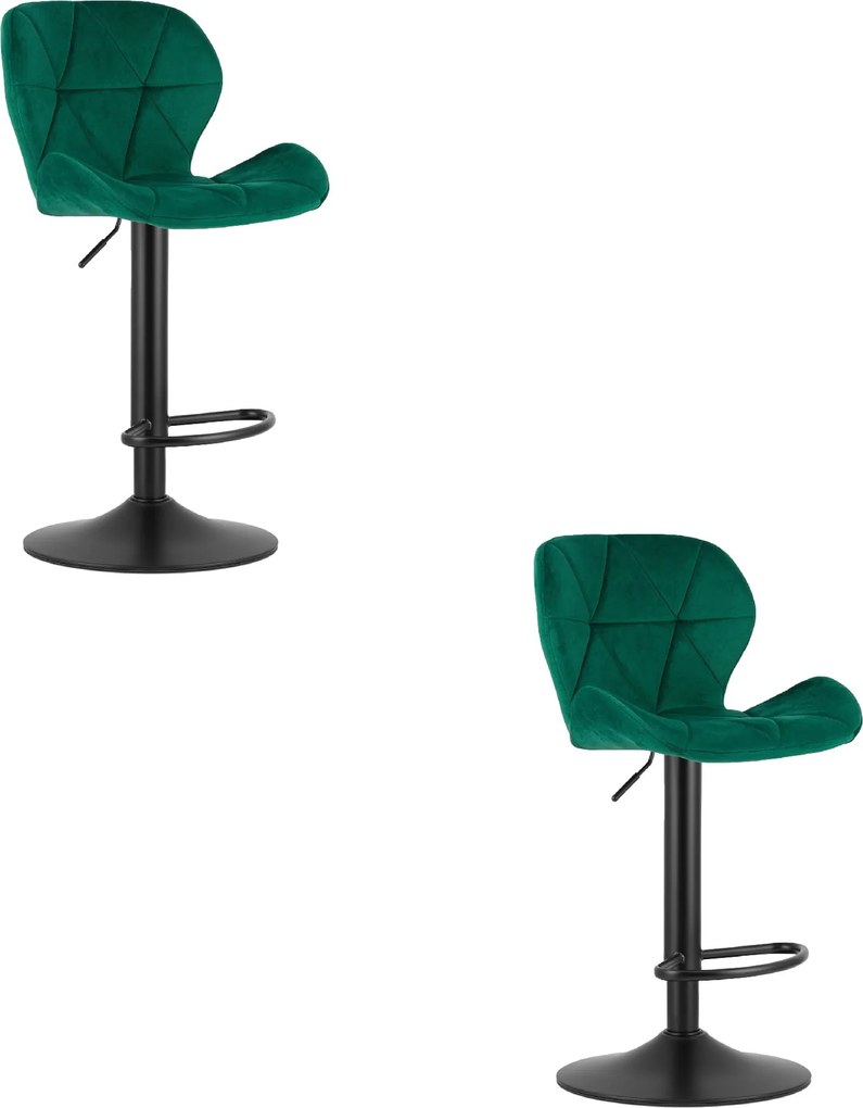 Sada 2 barových stoličiek WEST zamatová zelená / čierna podnož