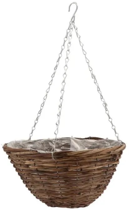 Závesný hnedý prútený okrúhly kvetináč - Ø 35*16 cm