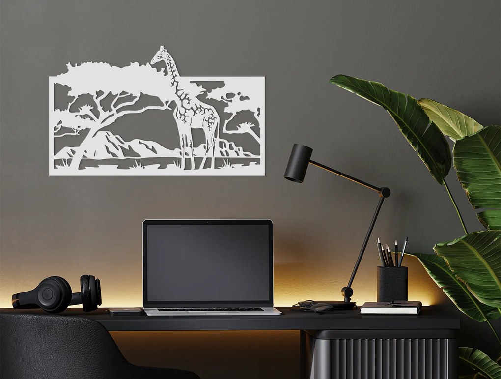 drevko Drevený obraz na stenu Žirafa v savane Rozmer obrazu: 27 x 44,5 cm, Farba dekorácie: Čierna